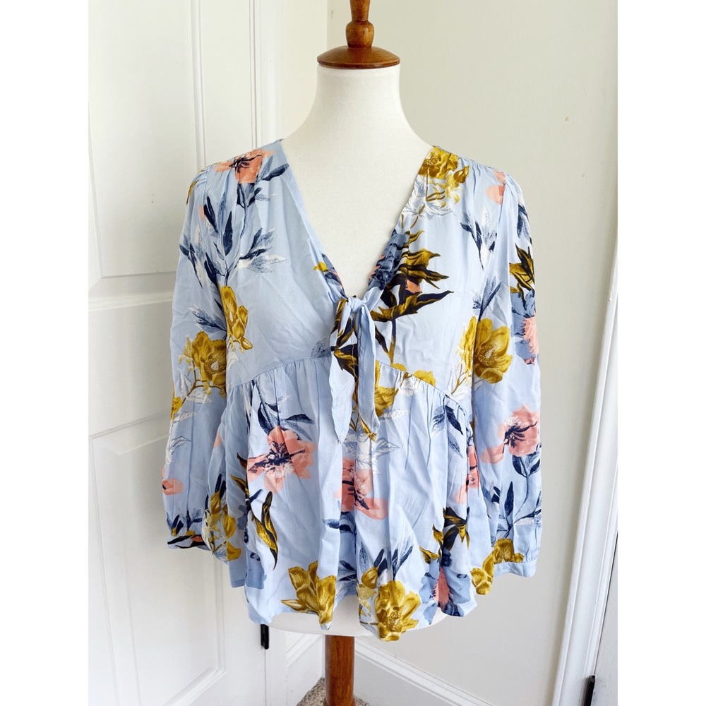 Lucky Brand Bell Sleeve Floral Print Blouse